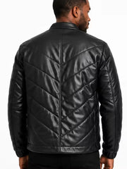 Men's black sheepskin leather jacket, back view