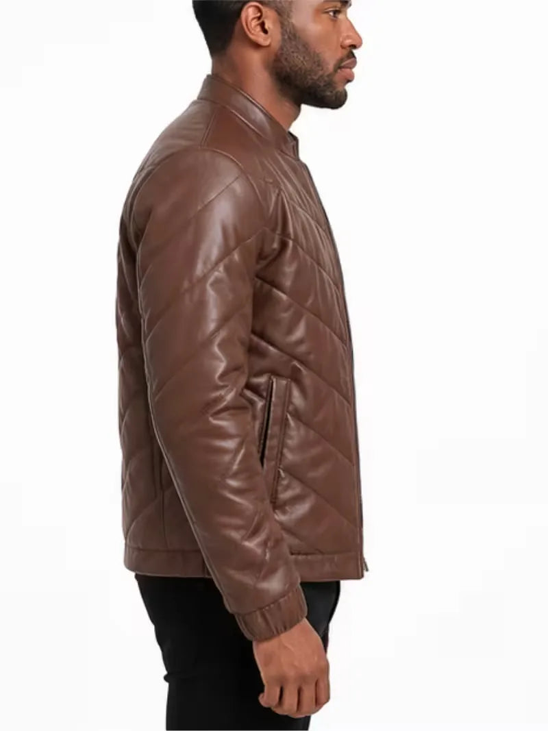 Men's black sheepskin leather jacket, cuff detail