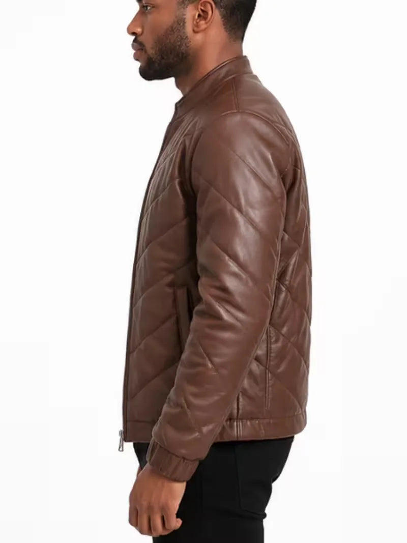 Men's black sheepskin leather jacket, pocket detail
