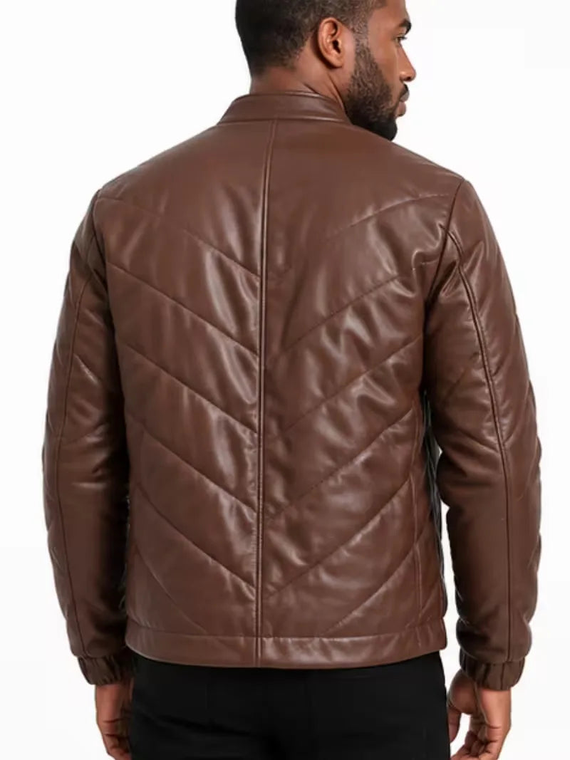 Men's black sheepskin leather jacket, lining detail