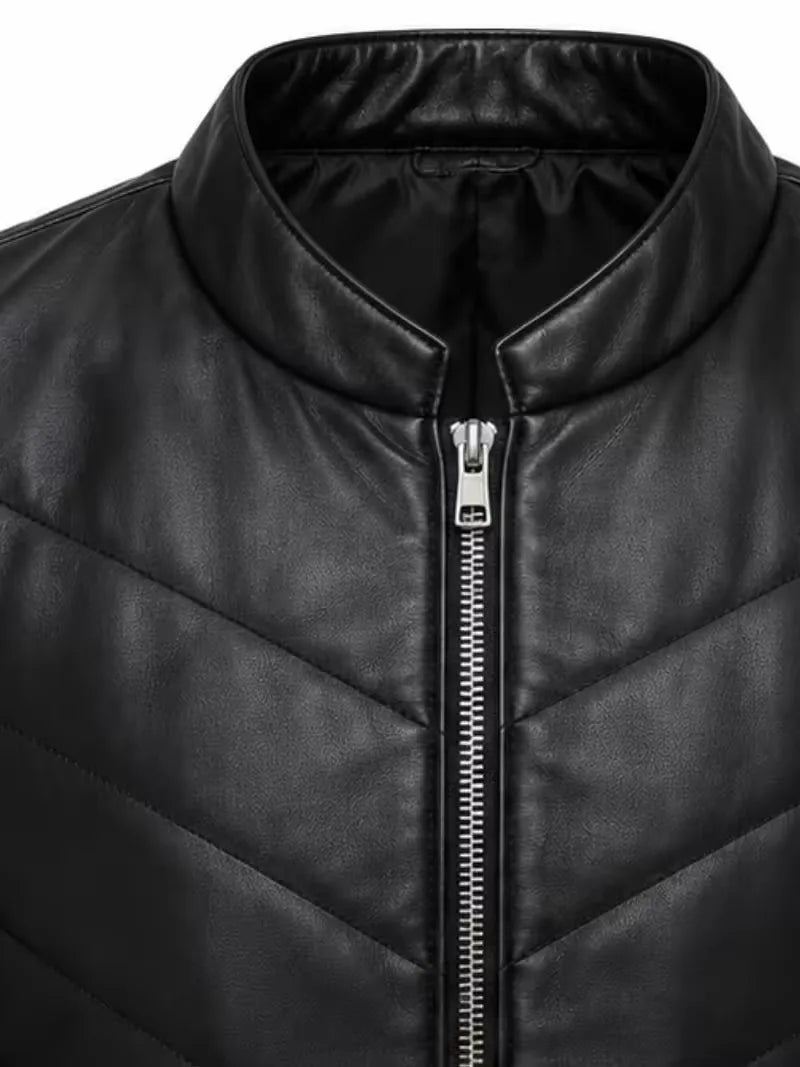 Men's black sheepskin leather jacket, cuff detail