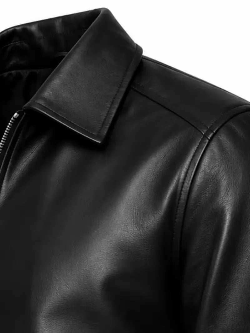 Men's black sheepskin leather jacket, cuff detail