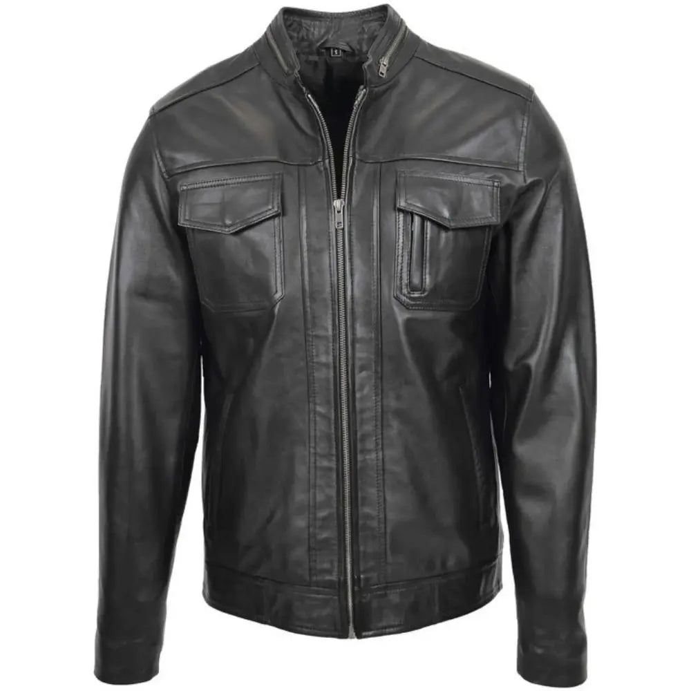 Mens Black Casual Biker Leather Jacket