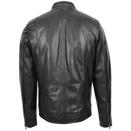 Mens Black Casual Biker Leather Jacket