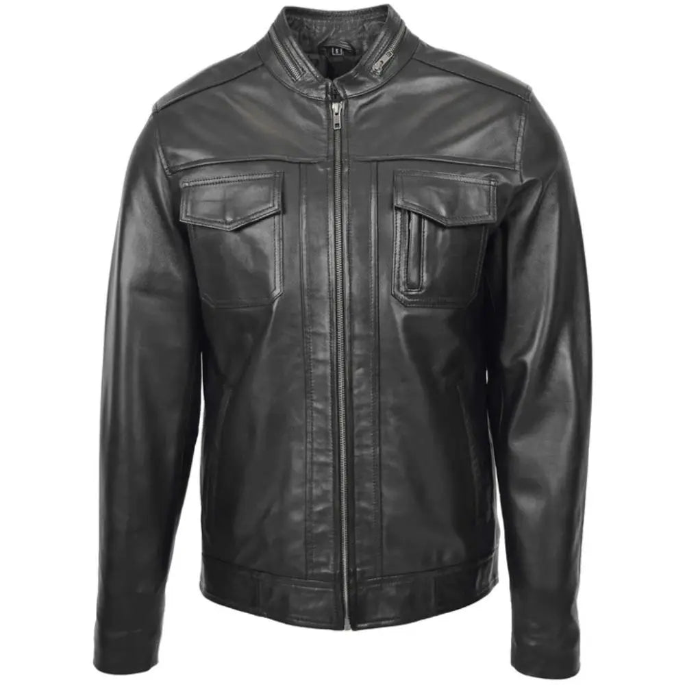 Mens Black Casual Biker Leather Jacket