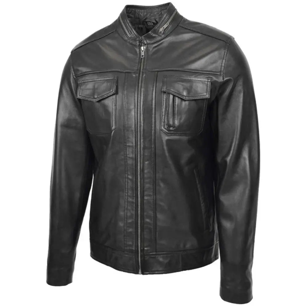 Mens Black Casual Biker Leather Jacket