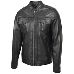 Mens Black Casual Biker Leather Jacket