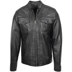 Mens Black Casual Biker Leather Jacket