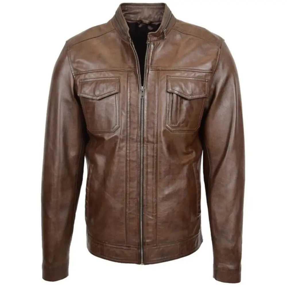 Mens Brown Casual Biker Leather Jacket