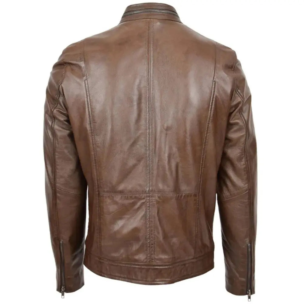 Mens Brown Casual Biker Leather Jacket