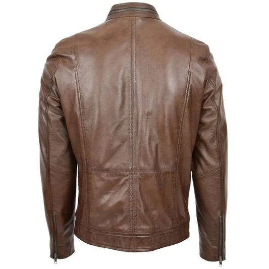 Mens Brown Casual Biker Leather Jacket