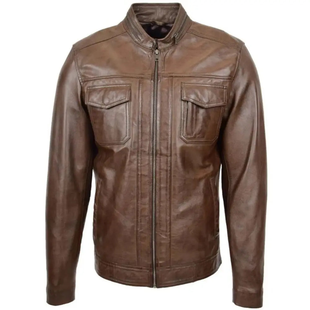 Mens Brown Casual Biker Leather Jacket