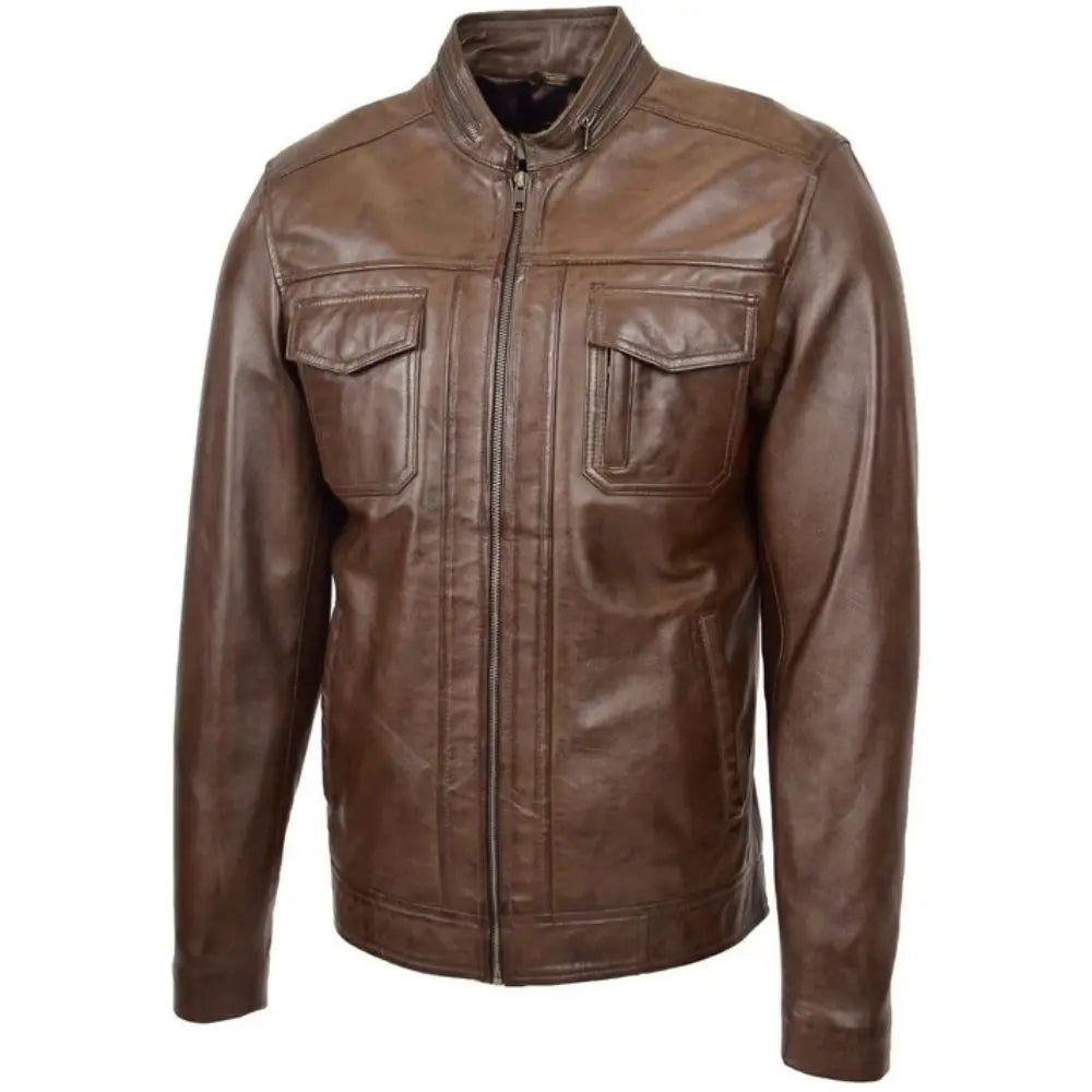 Mens Brown Casual Biker Leather Jacket