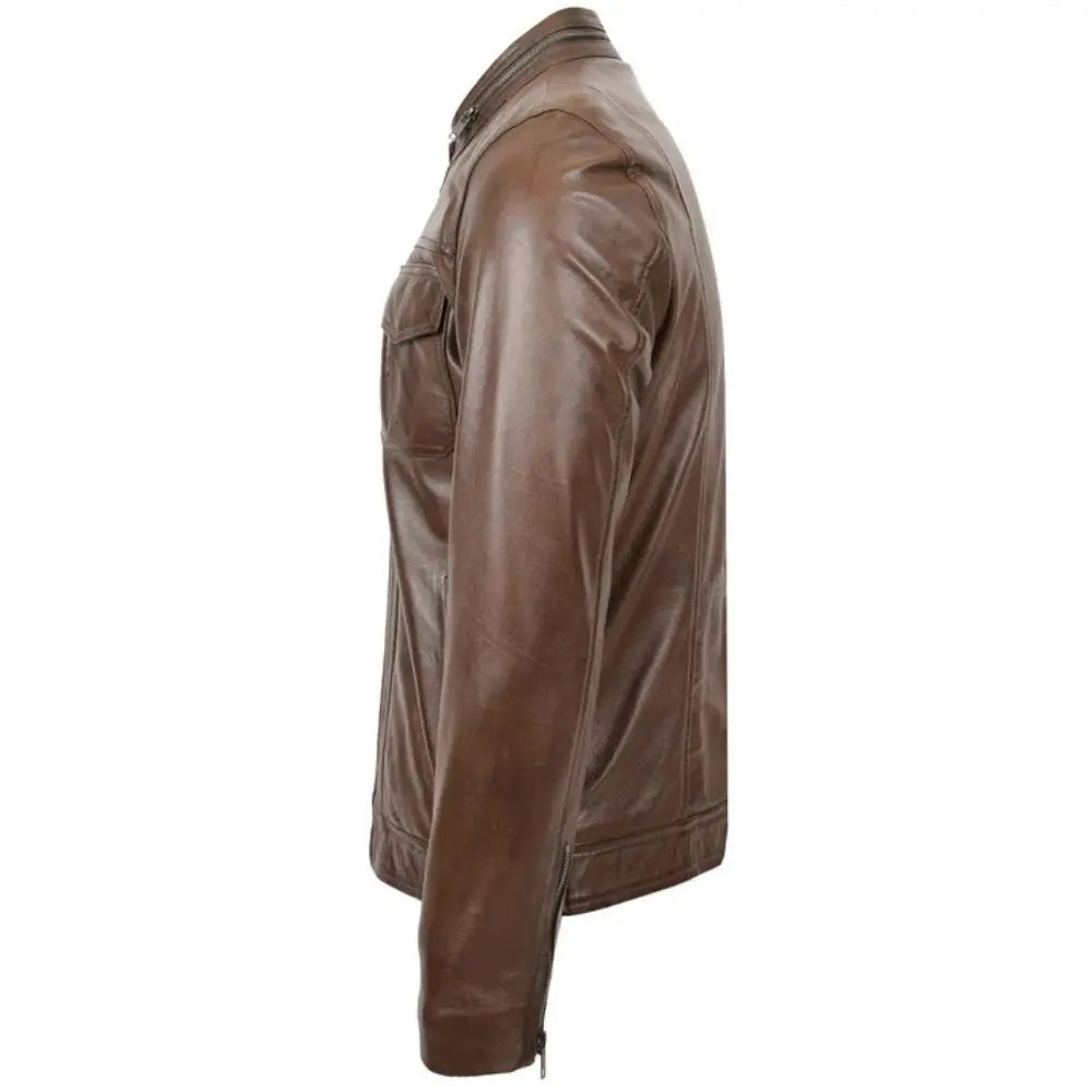 Mens Brown Casual Biker Leather Jacket