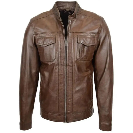 Mens Brown Casual Biker Leather Jacket