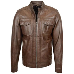 Mens Brown Casual Biker Leather Jacket