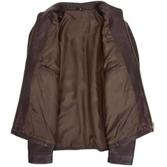 Mens Brown Leather Standing Collar Biker Jacket 