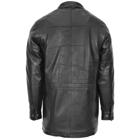 Mens Leather Winter Short Length Black Coat 