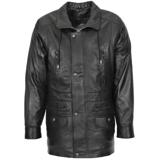 Mens Leather Winter Short Length Black Coat 