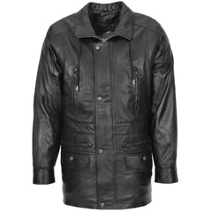 Mens Leather Winter Short Length Black Coat 