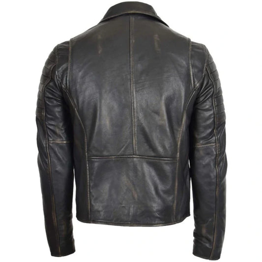 Men's Vintage Black Asymmetrical Leather Biker Jacket