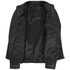 Mens Black Leather Standing Collar Biker Jacket 