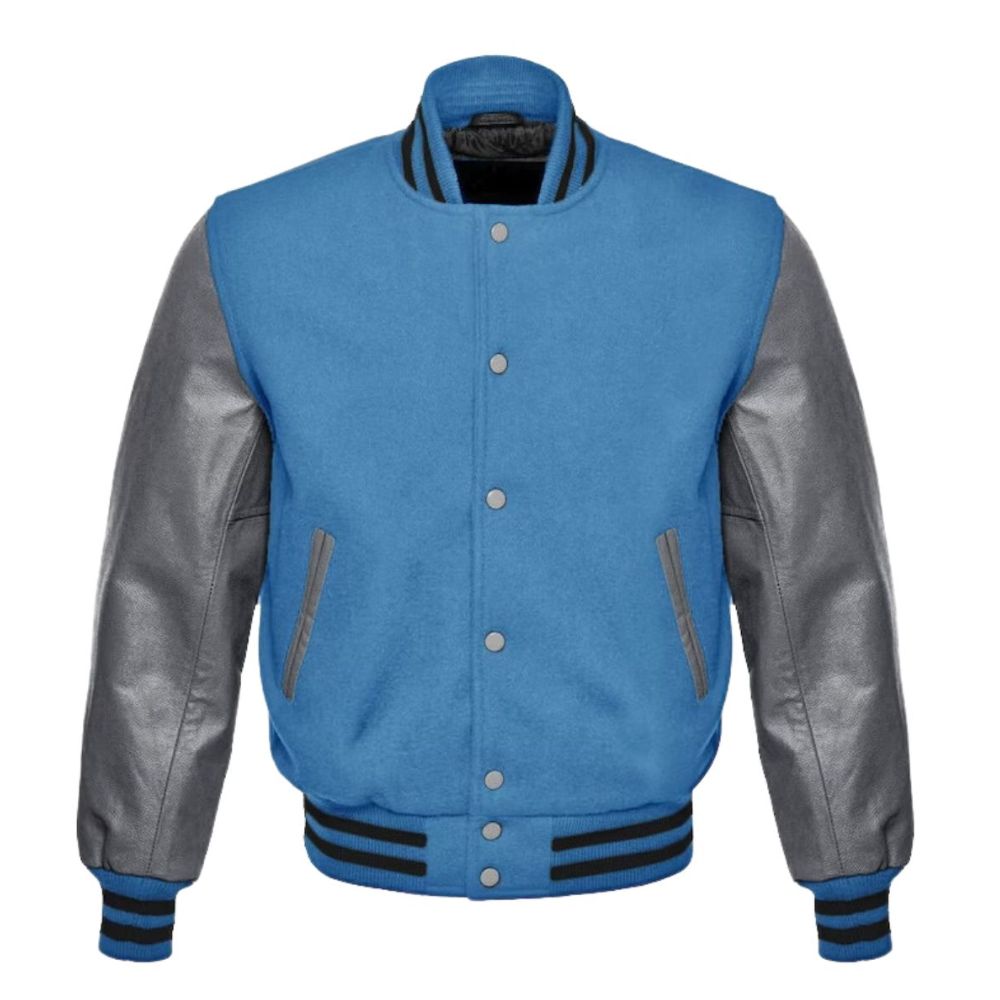 Mens Blue and Grey Varsity Jacket
