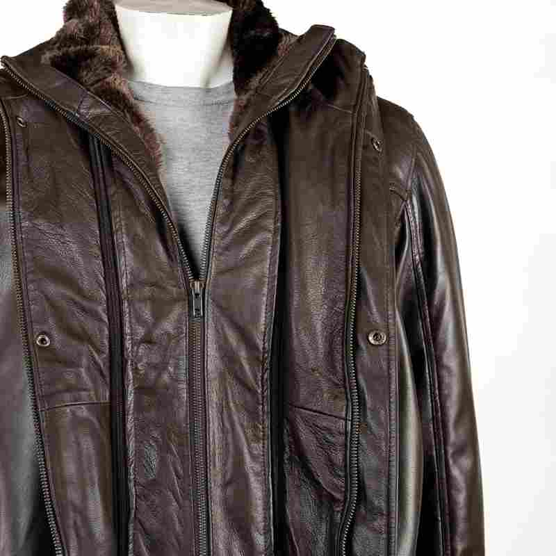 Men's Smart Removable Inner Collar Brown Leather Coat