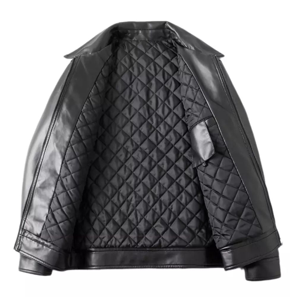 Modern Men's Collared Black Leather Jacket 