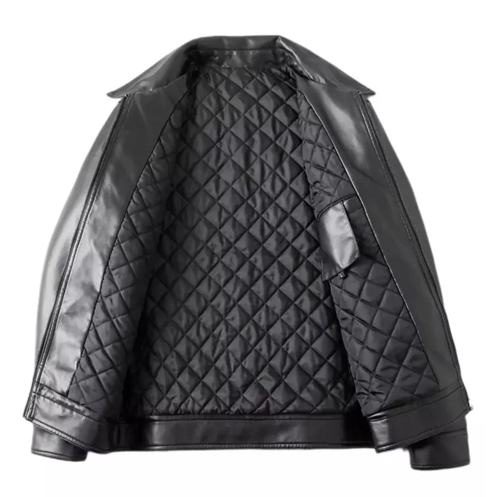 Modern Men's Collared Black Leather Jacket