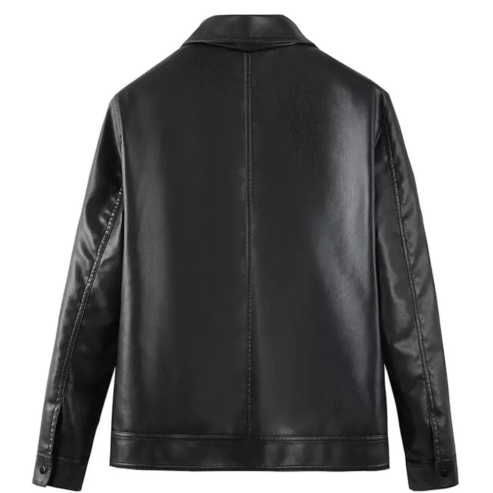 Modern Men's Collared Black Leather Jacket