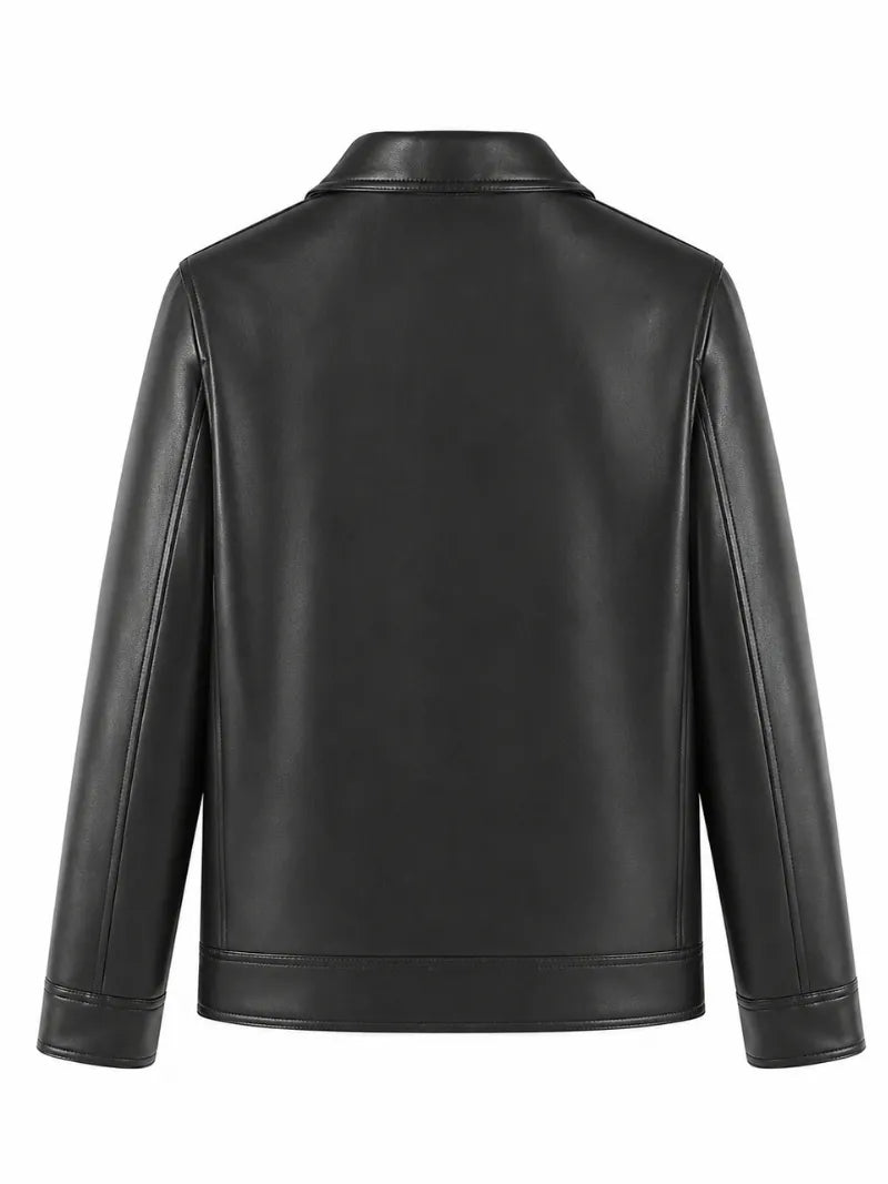 Modern Men's Collared Black Leather Jacket