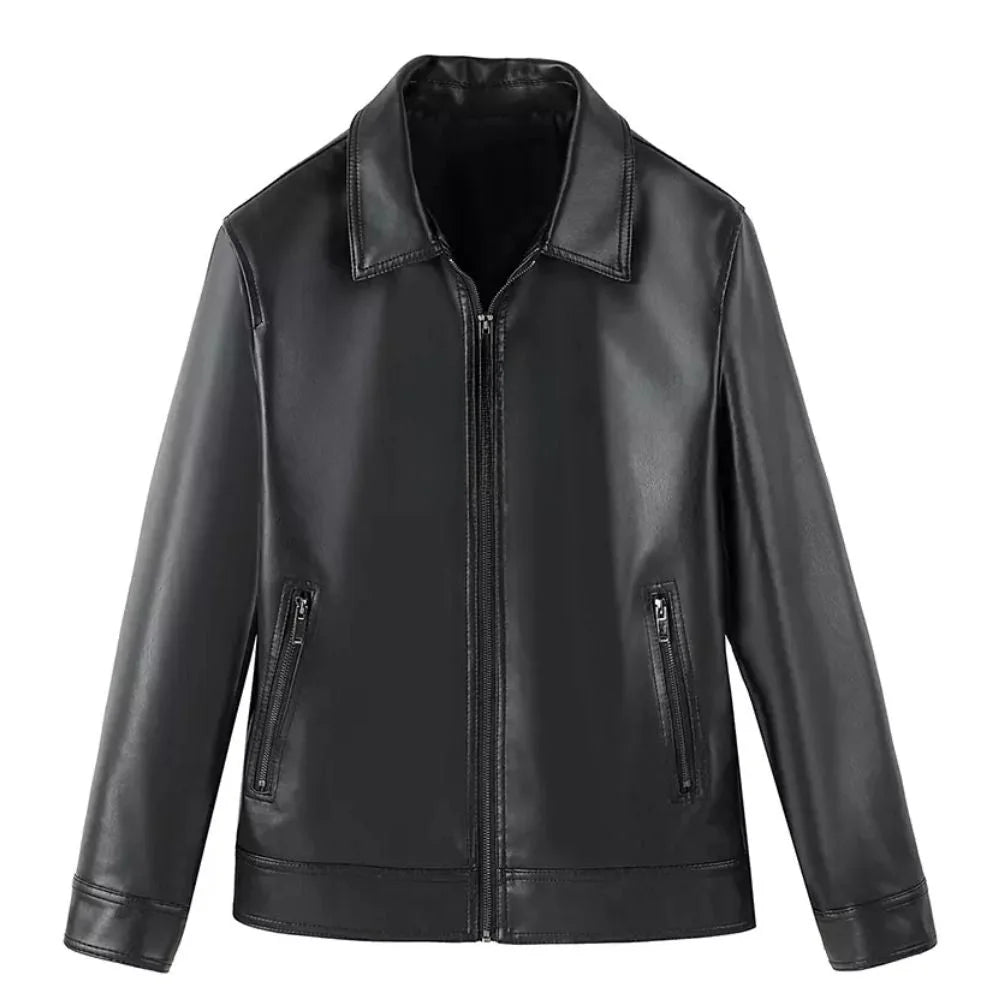 Modern Men's Collared Black Leather Jacket