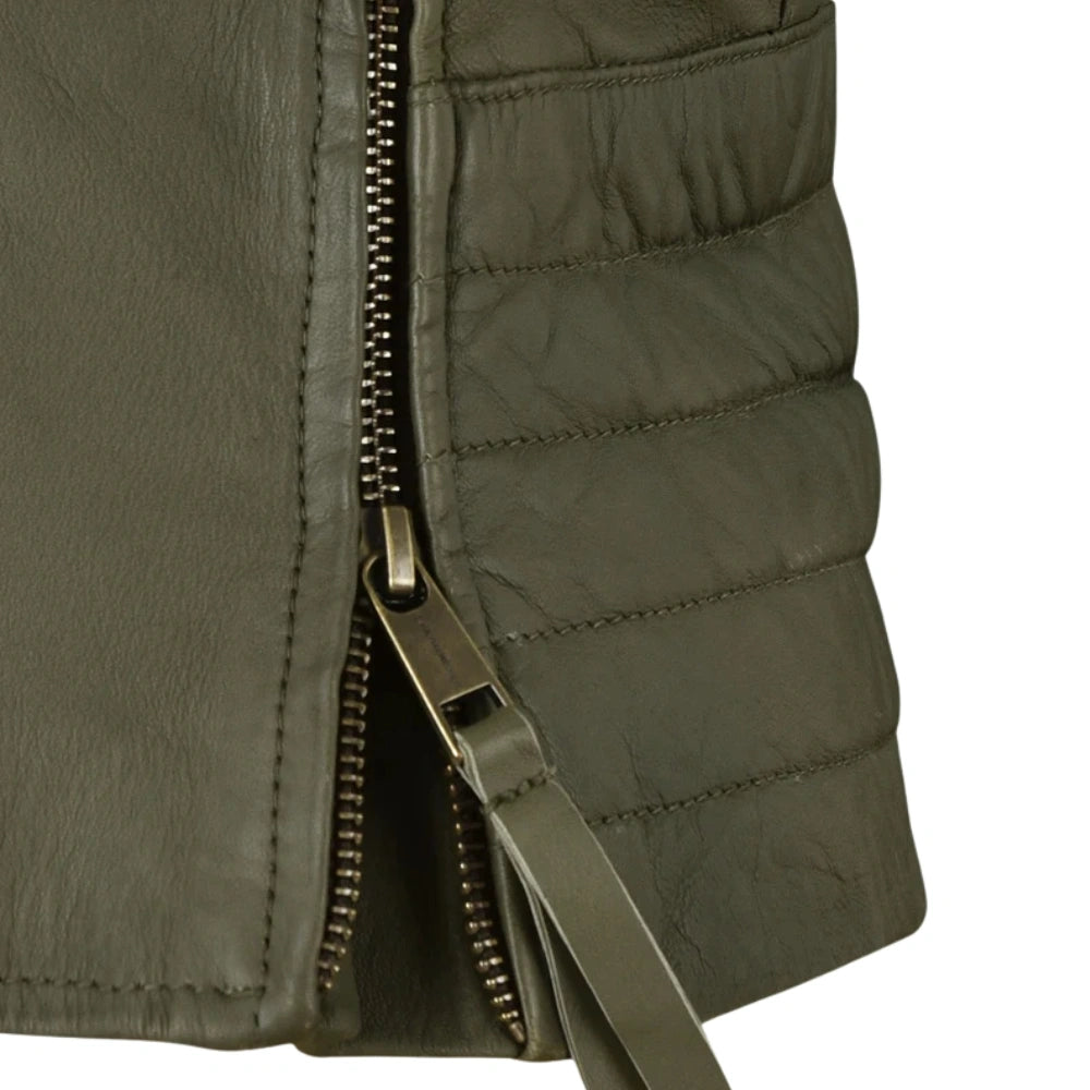 Modern Olive Green Fitted Leather Jacket for Women