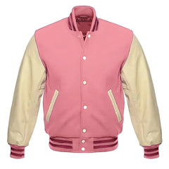 Pink Leather and Fleece Varsity Jacket