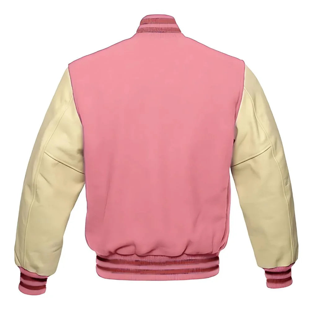 Pink Leather and Fleece Varsity Jacket