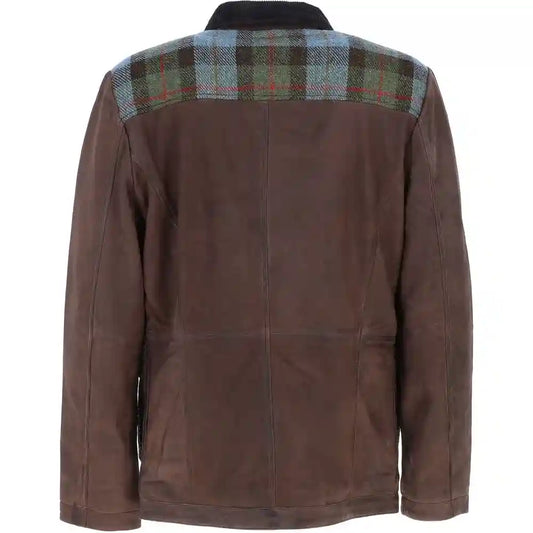 Plaid Wool & Leather Jacket For Men