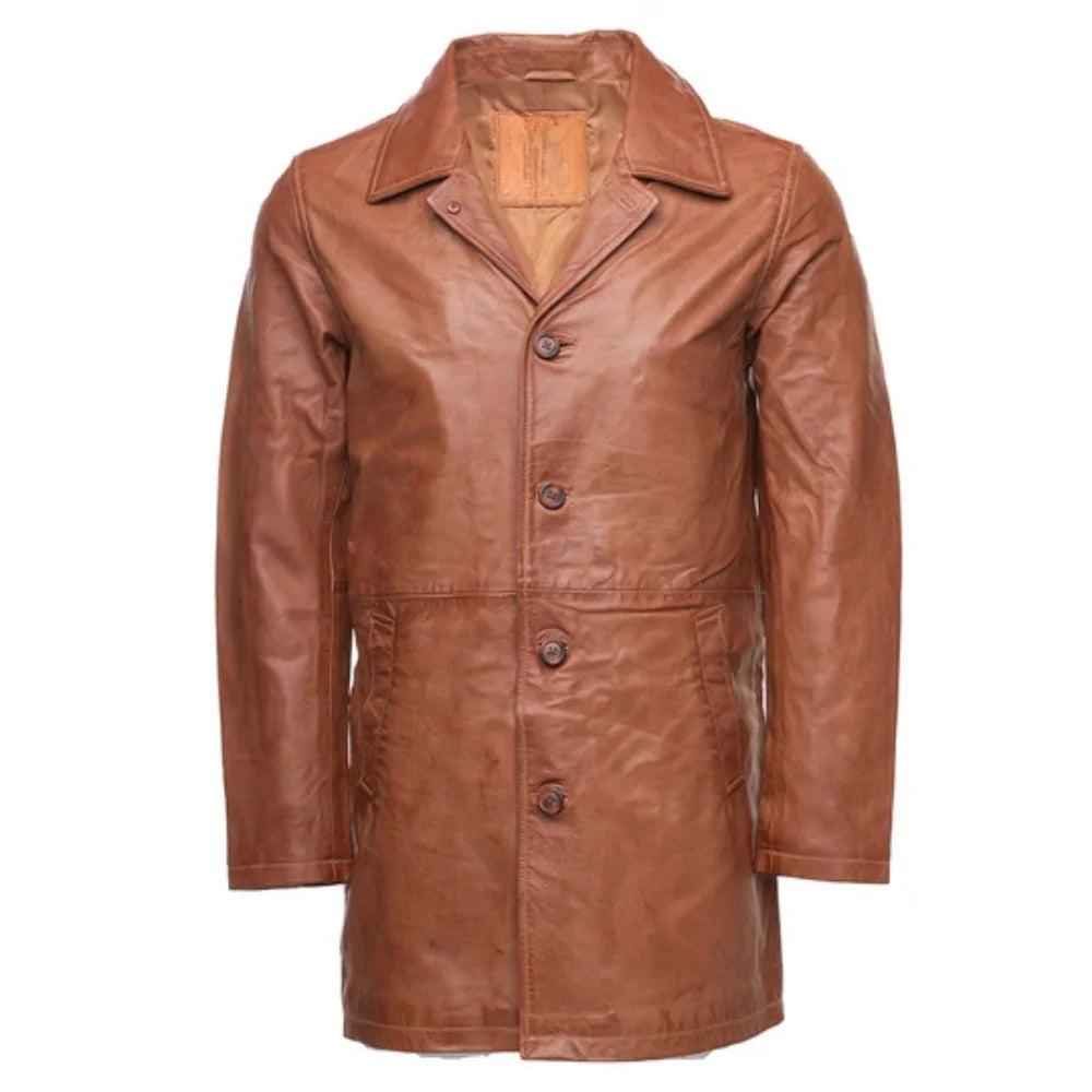 Premium men’s button up leather coat