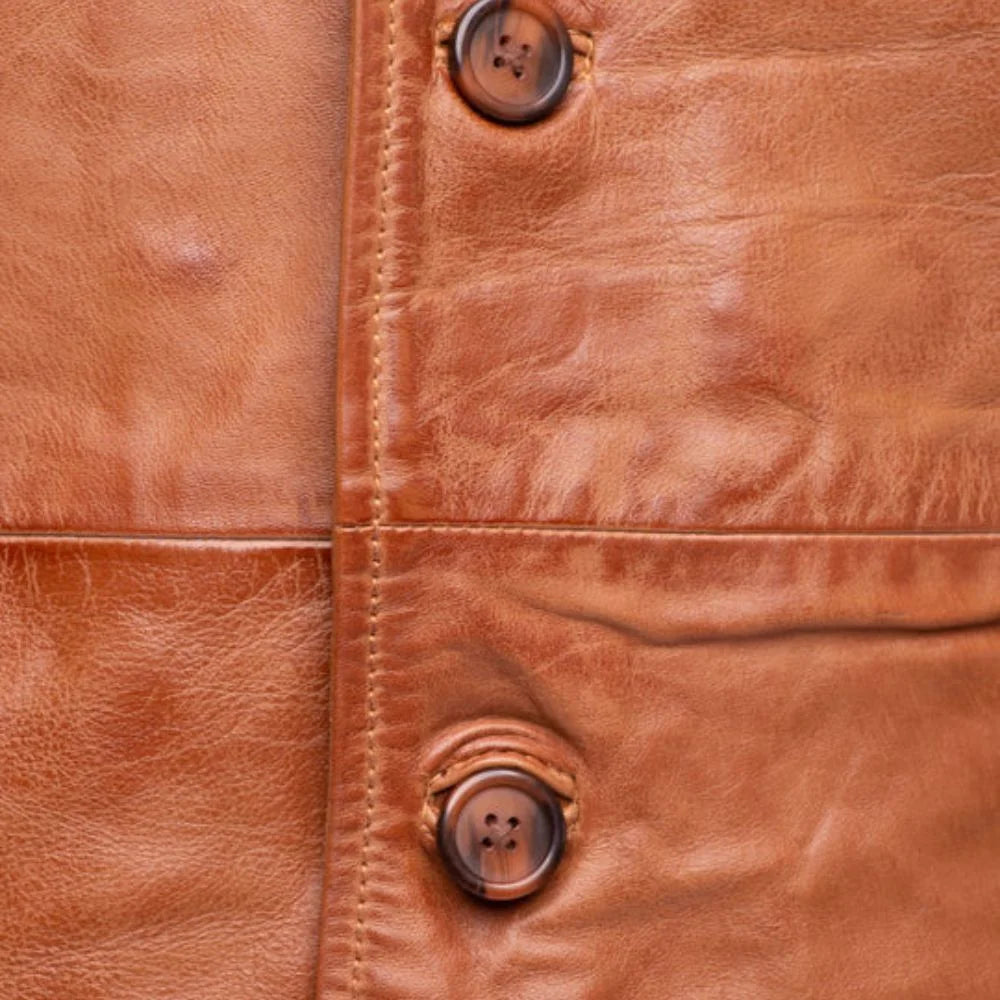 Premium men’s button up leather coat