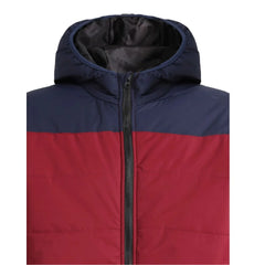 Quilted Red and Navy Puffer Jacket with Hood