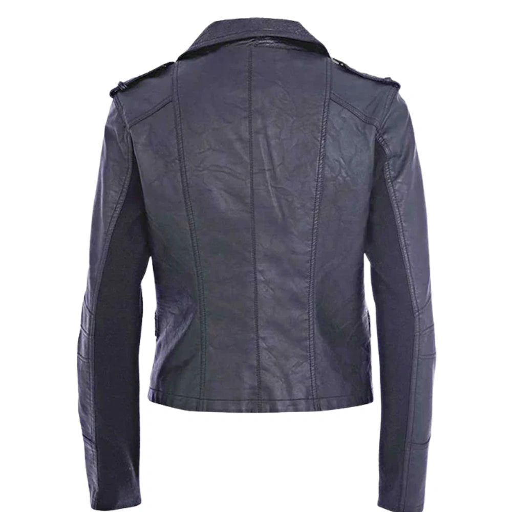 Sleek Black Zipper Leather Jacket for Women