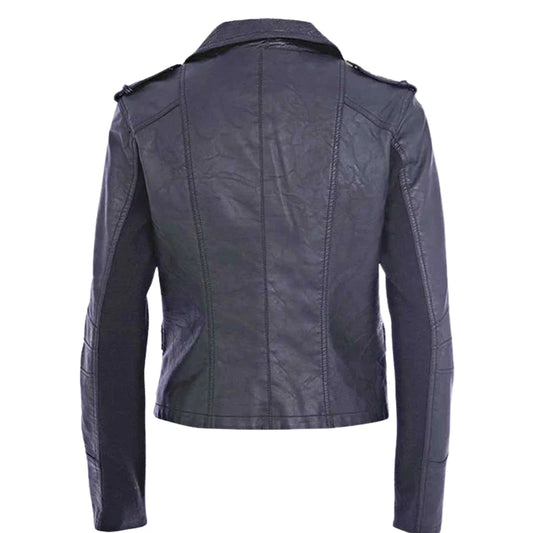 Sleek Black Zipper Leather Jacket for Women