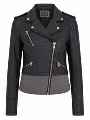 Sleek Black Zipper Leather Jacket for Women Front 