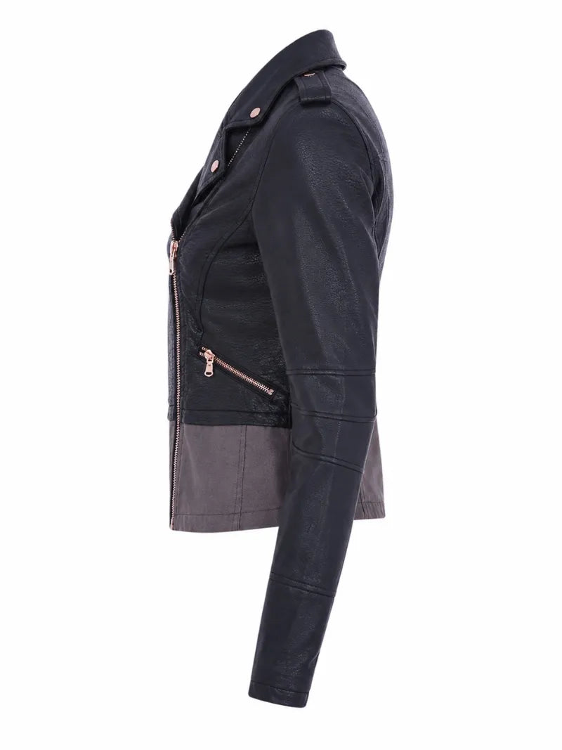 Sleek Black Zipper Leather Jacket for Women Left 