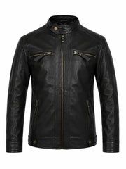 Slimfit Black Leather Jacket for Men Front 