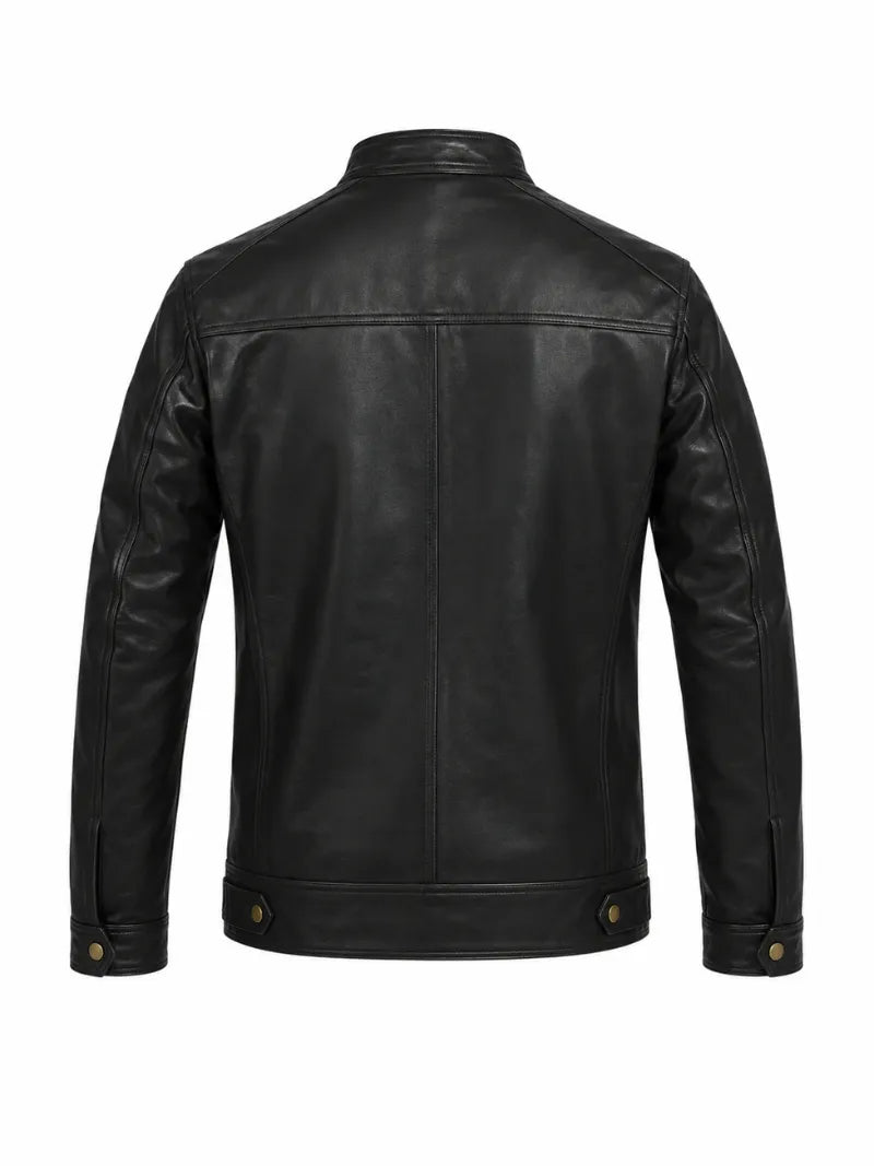 Slimfit Black Leather Jacket for Men Back 