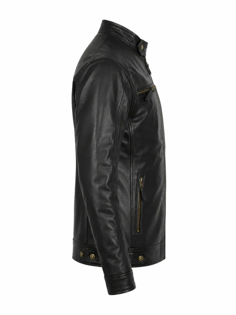 Slimfit Black Leather Jacket for Men Right 