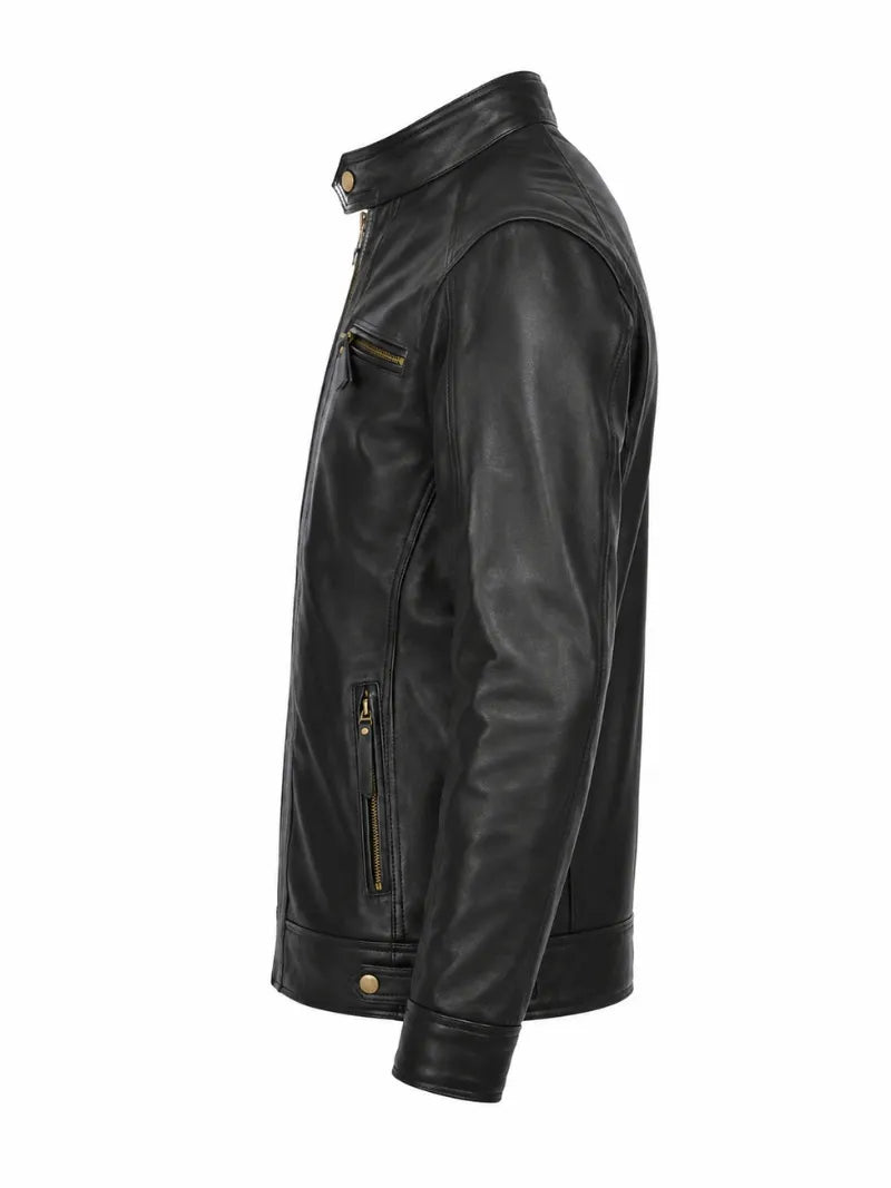 Slimfit Black Leather Jacket for Men Left 