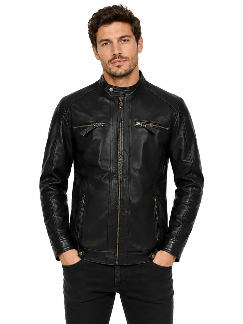 Slimfit Black Leather Jacket for Men Full 
