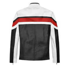 Sporty Men’s White Leather Jacket